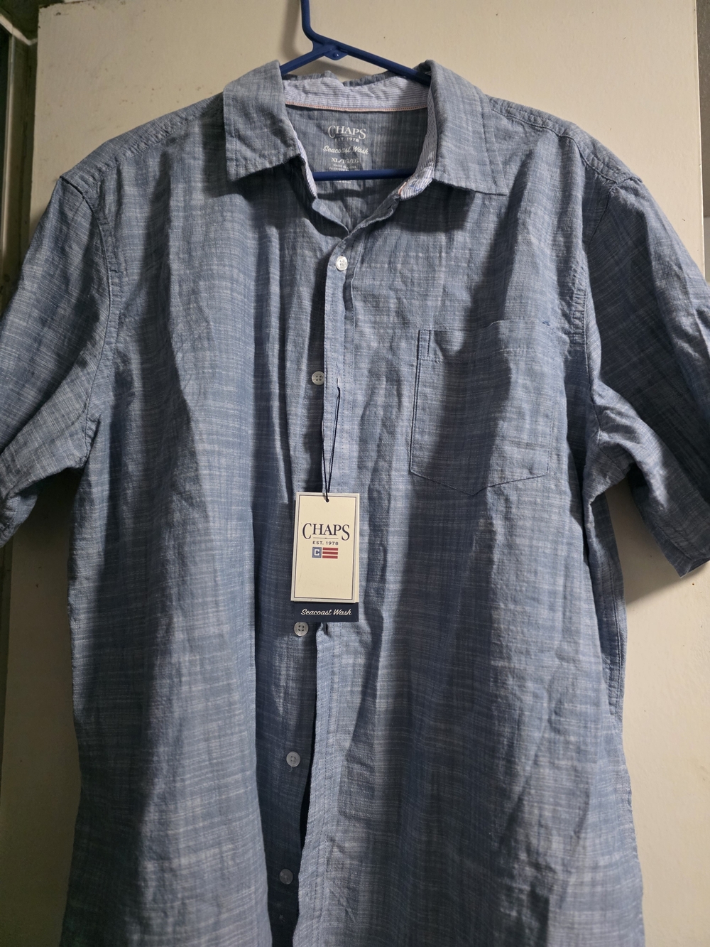 Chaps Blue Short-Sleeve Casual Button-Down Shirt
